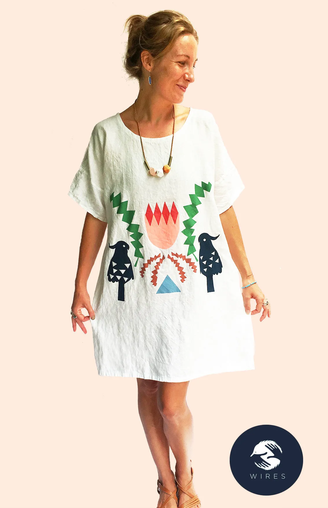 Sale - Crowned Banksia Screen Printed 100% linen dress or top
