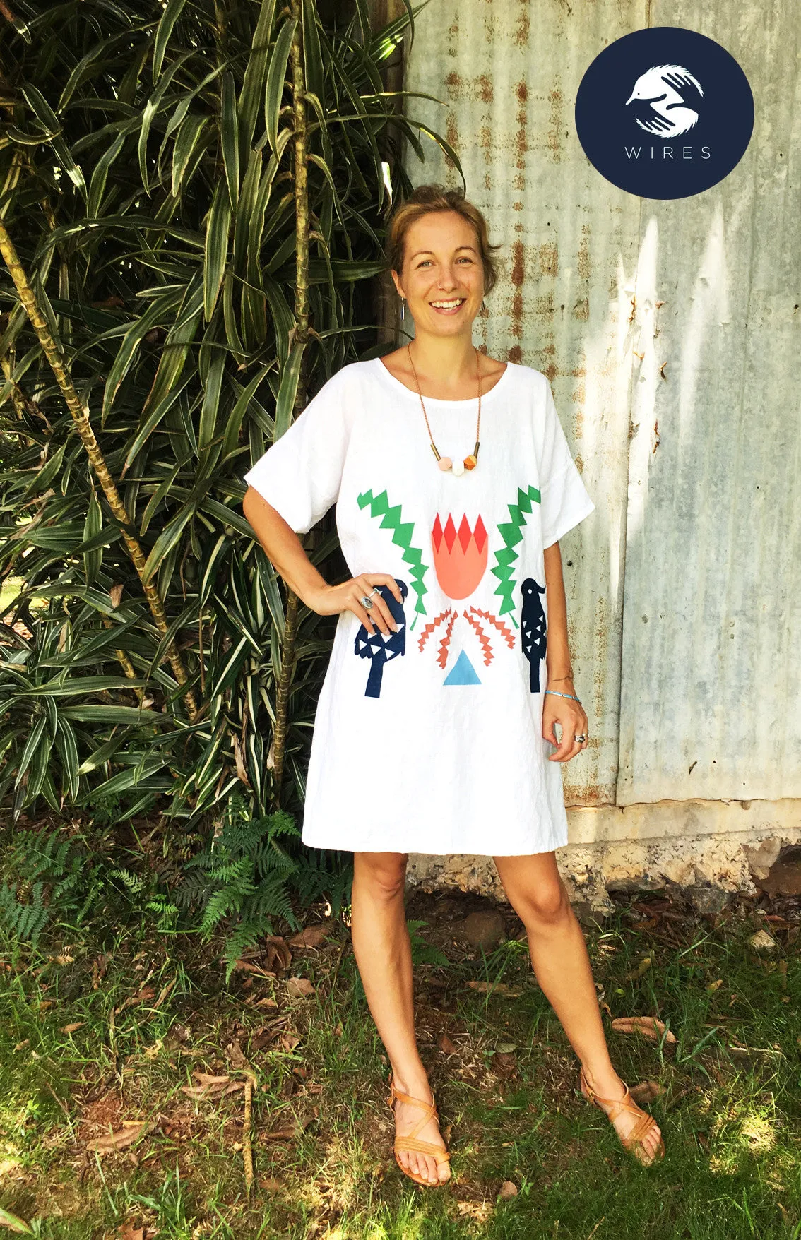 Sale - Crowned Banksia Screen Printed 100% linen dress or top