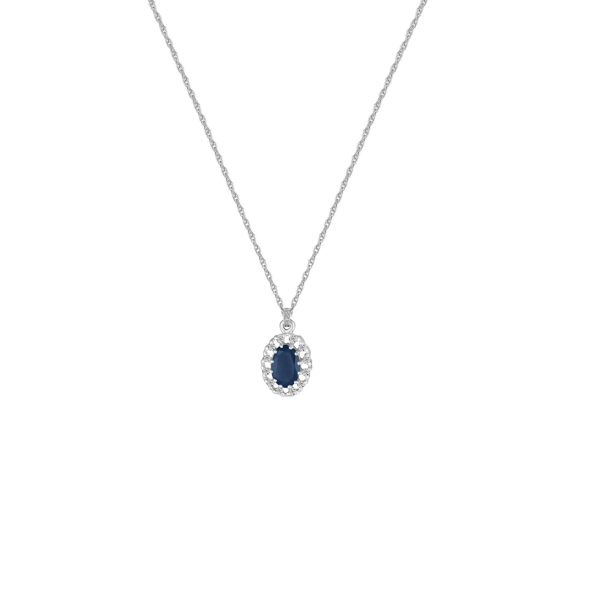Sapphire and Diamond Fashion Pendant in 10K White Gold