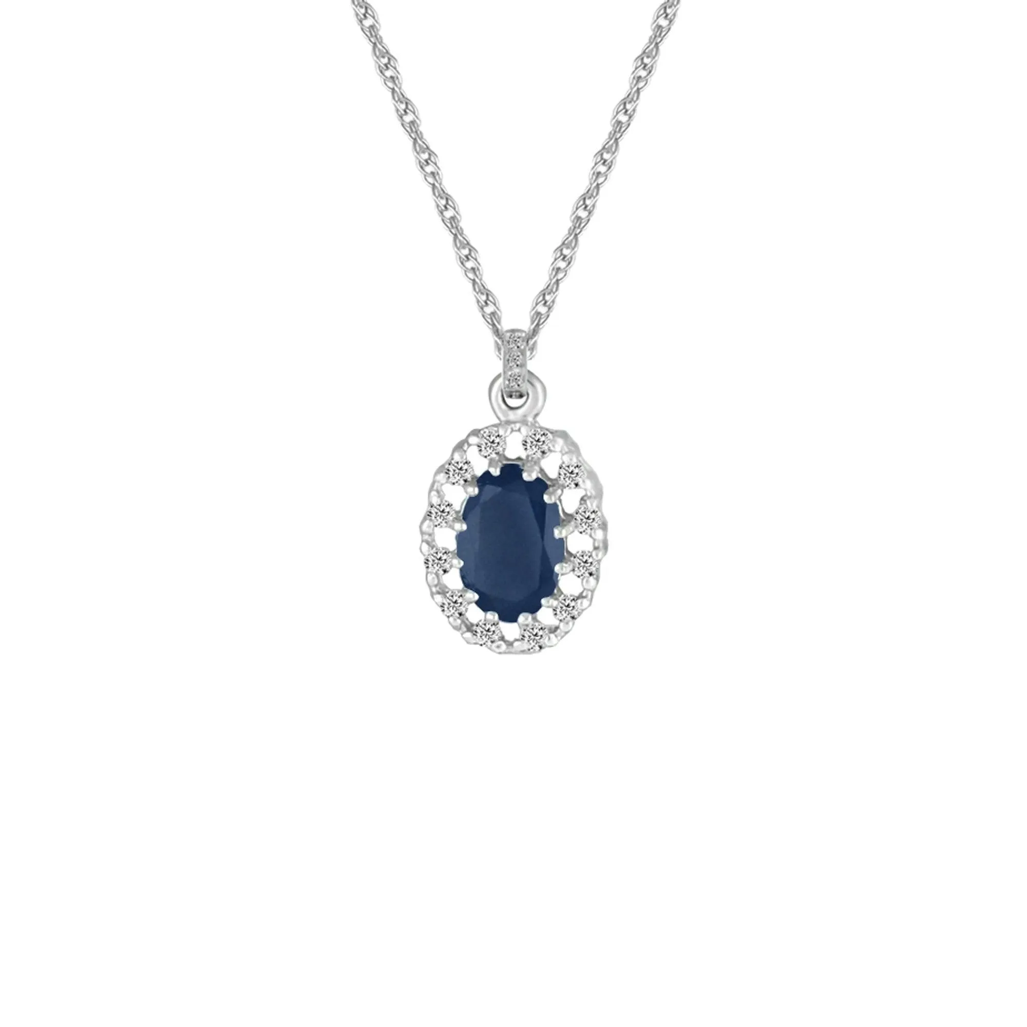 Sapphire and Diamond Fashion Pendant in 10K White Gold