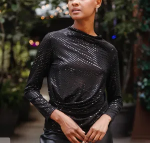 Shimmer drape neck ruched side top