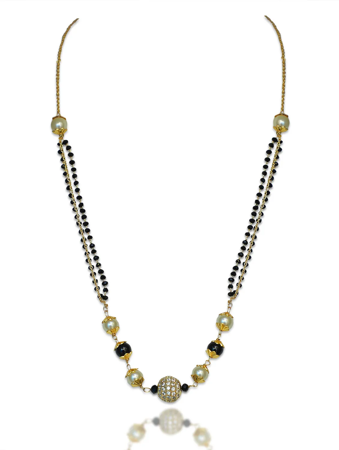Short Mangalsutra Designs Gold Plated मंगळसूत्र Black Beads White Black Pearls Ball shape Pendant (18 Inches)