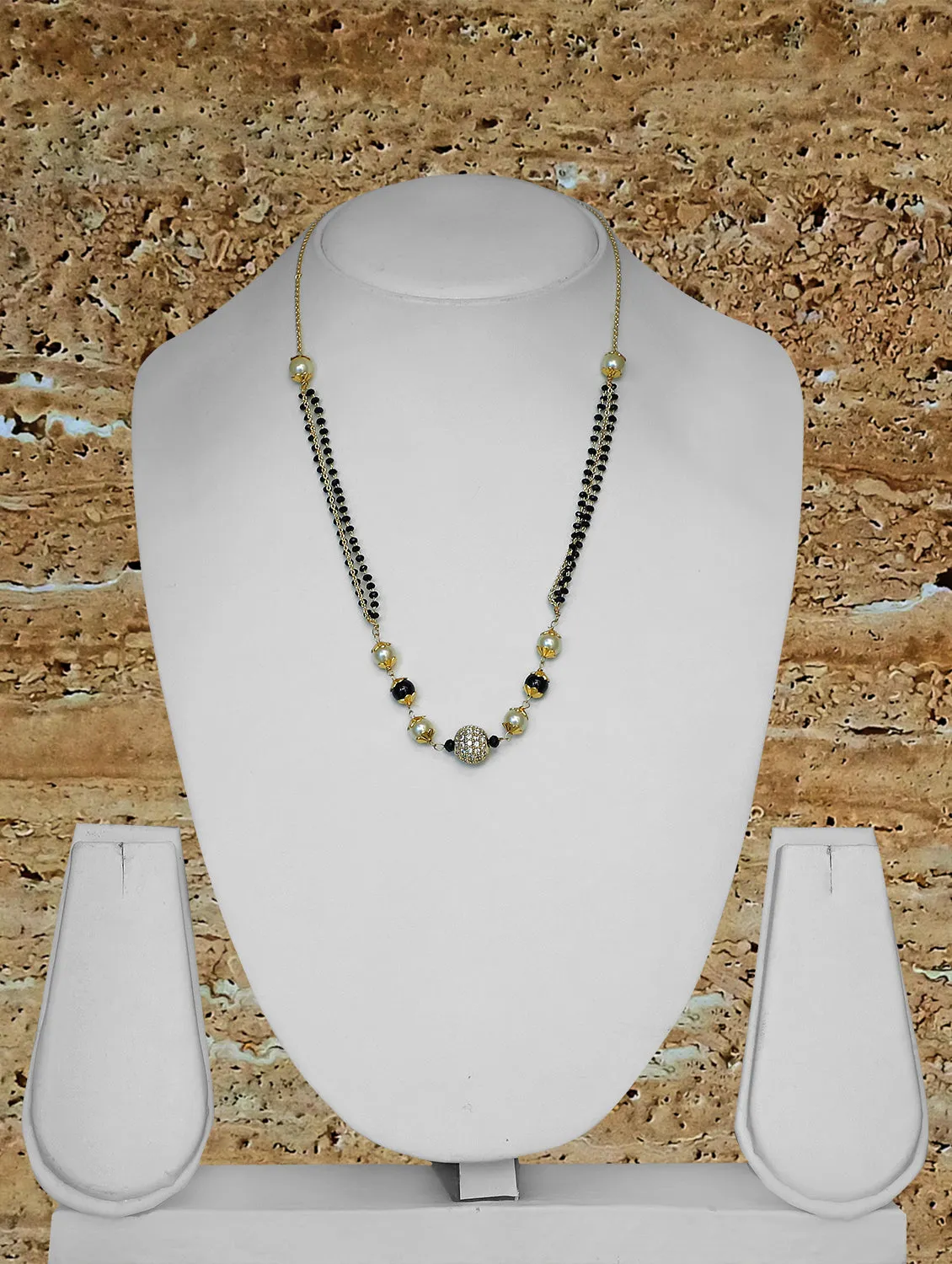 Short Mangalsutra Designs Gold Plated मंगळसूत्र Black Beads White Black Pearls Ball shape Pendant (18 Inches)