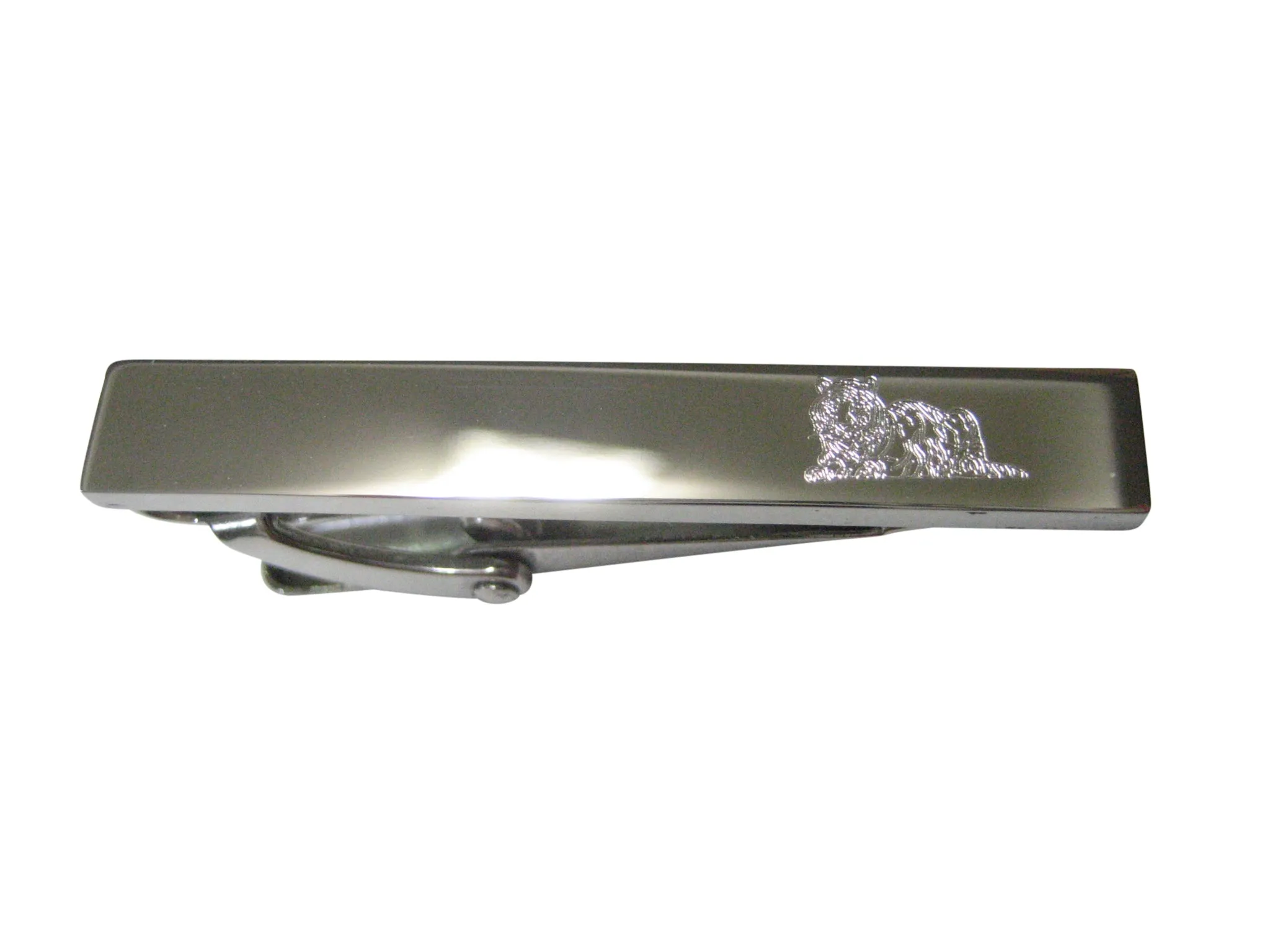 Silver Toned Etched Sleek Resting Tiger Skinny Tie Clip