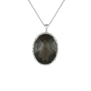 Smokey Quartz and Diamond Accent Fashion Silver Pendant
