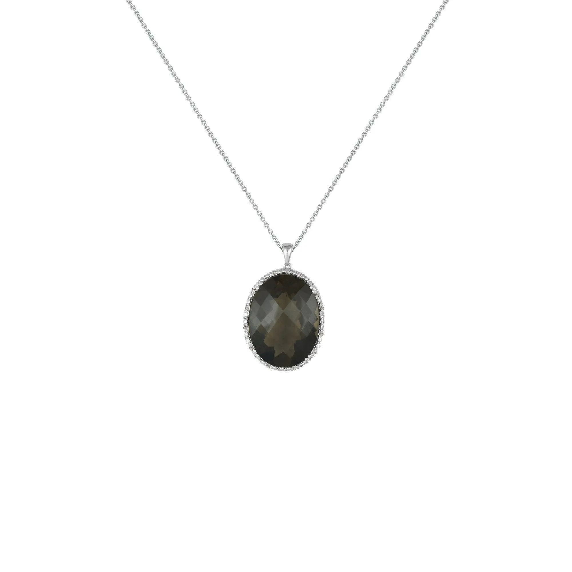 Smokey Quartz and Diamond Accent Fashion Silver Pendant