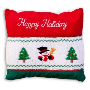 Snowman Happy Holiday Smocked Mini Pillow