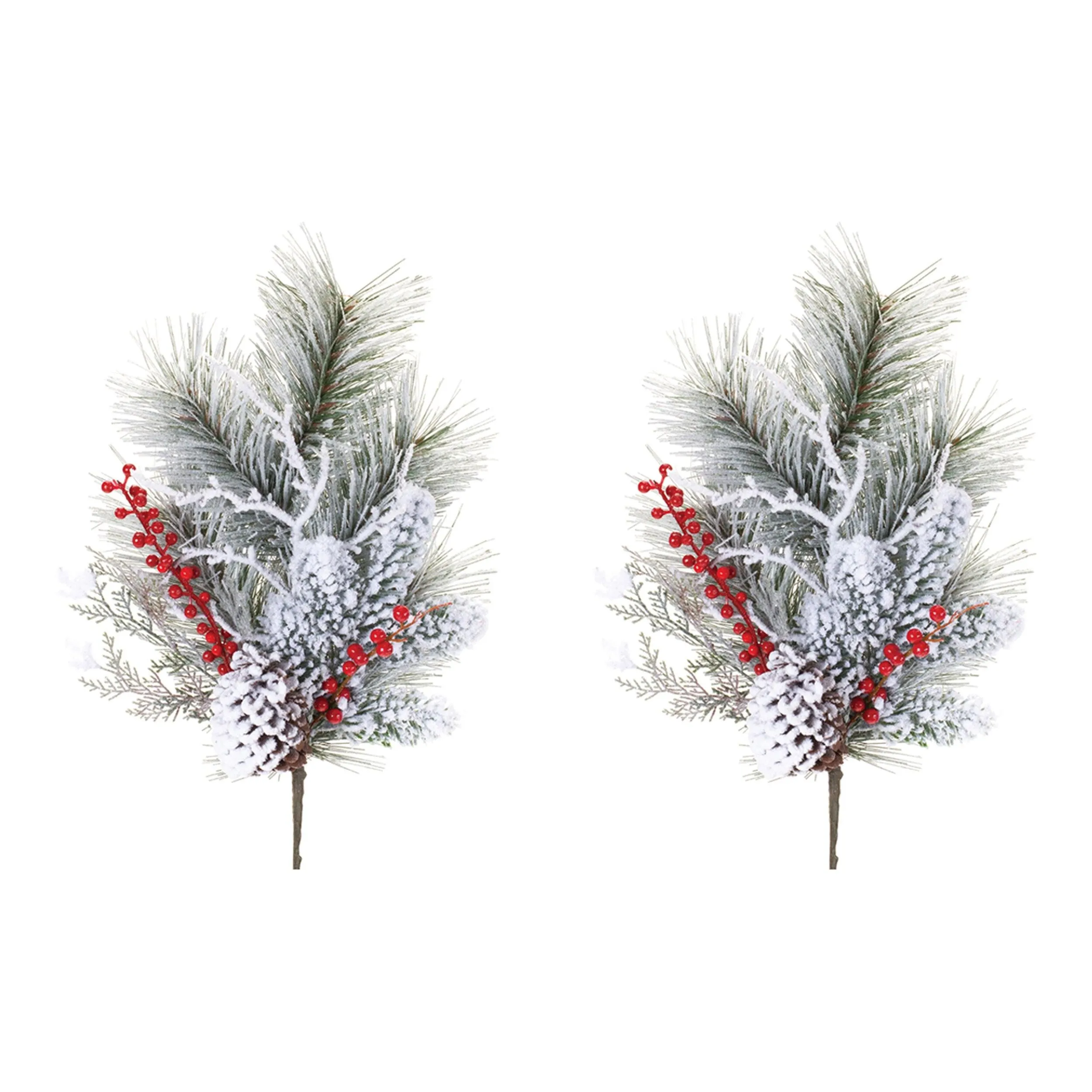 Snowy Pine w/Berry Spray (Set of 2)