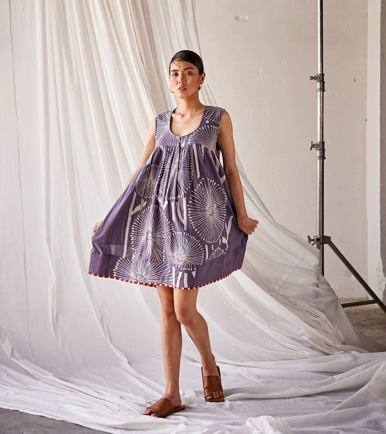 Summer Dress Cotton Flared-Cool Grey-Fashion Edit Indian Summer-KW804-Khara Kapas