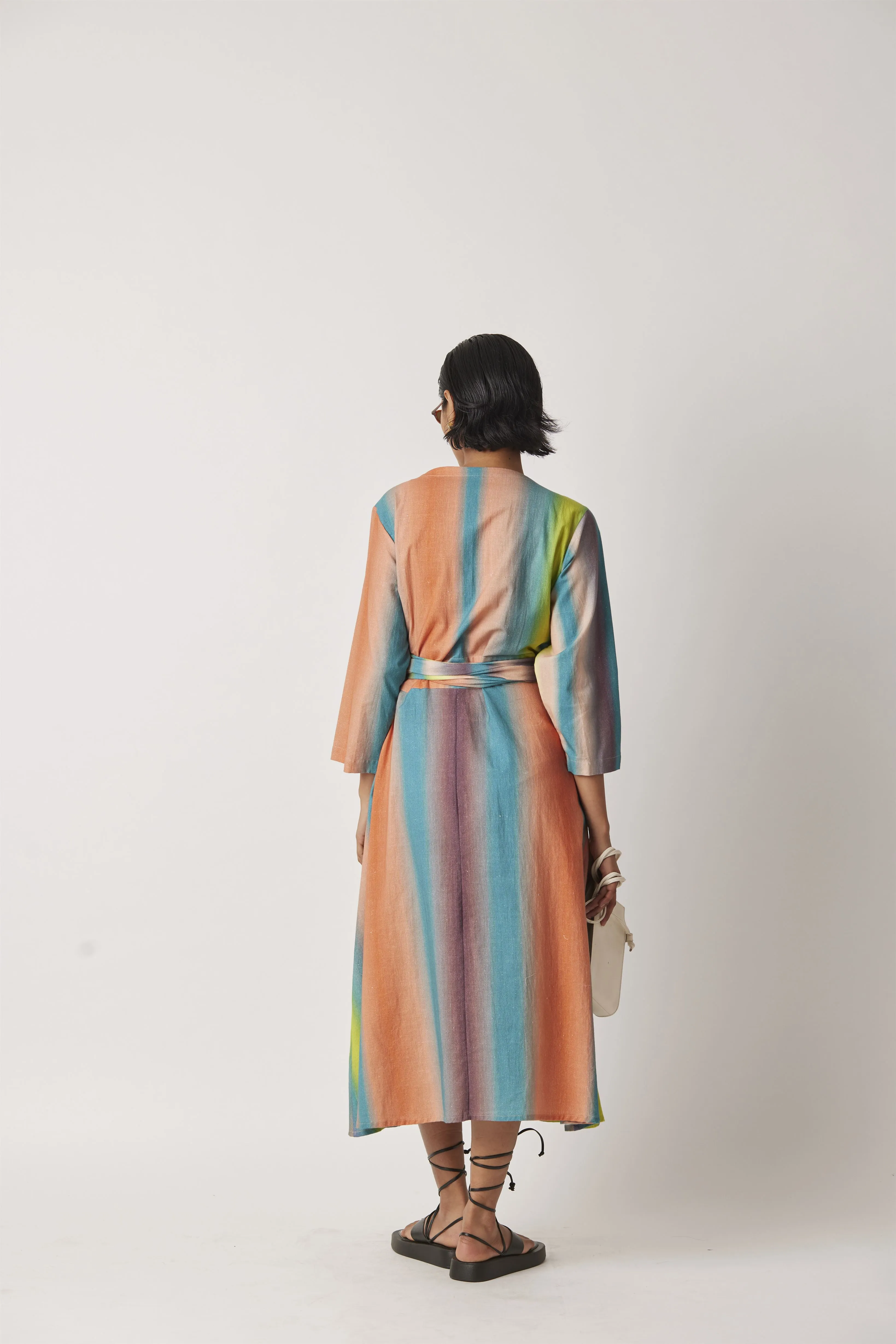Summer Dress Wrap Khadi Macro Print-Hazy Stripe-Fashion Edit-Yc14D-30 Yc14Hs -01-Yavi