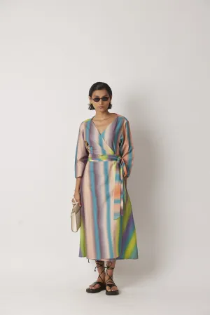 Summer Dress Wrap Khadi Macro Print-Hazy Stripe-Fashion Edit-Yc14D-30 Yc14Hs -01-Yavi