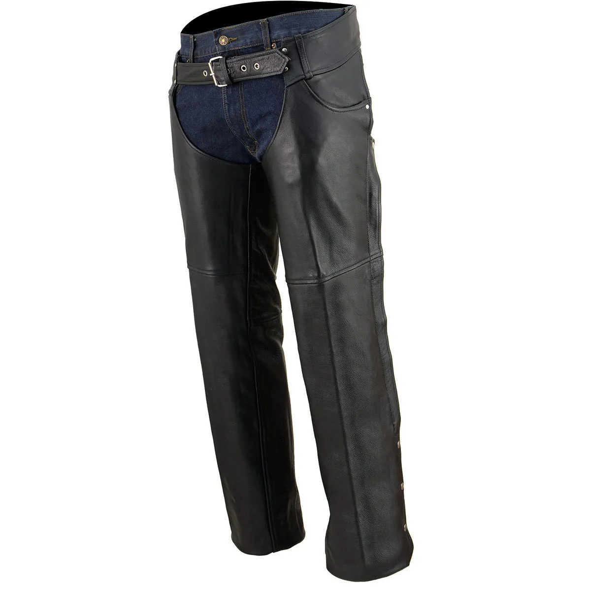 TALL SH1101TALL Chaps for Men's Black Premium Leather - Classic Jean Style Pockets Motorcycle Chap - SH1101TALL