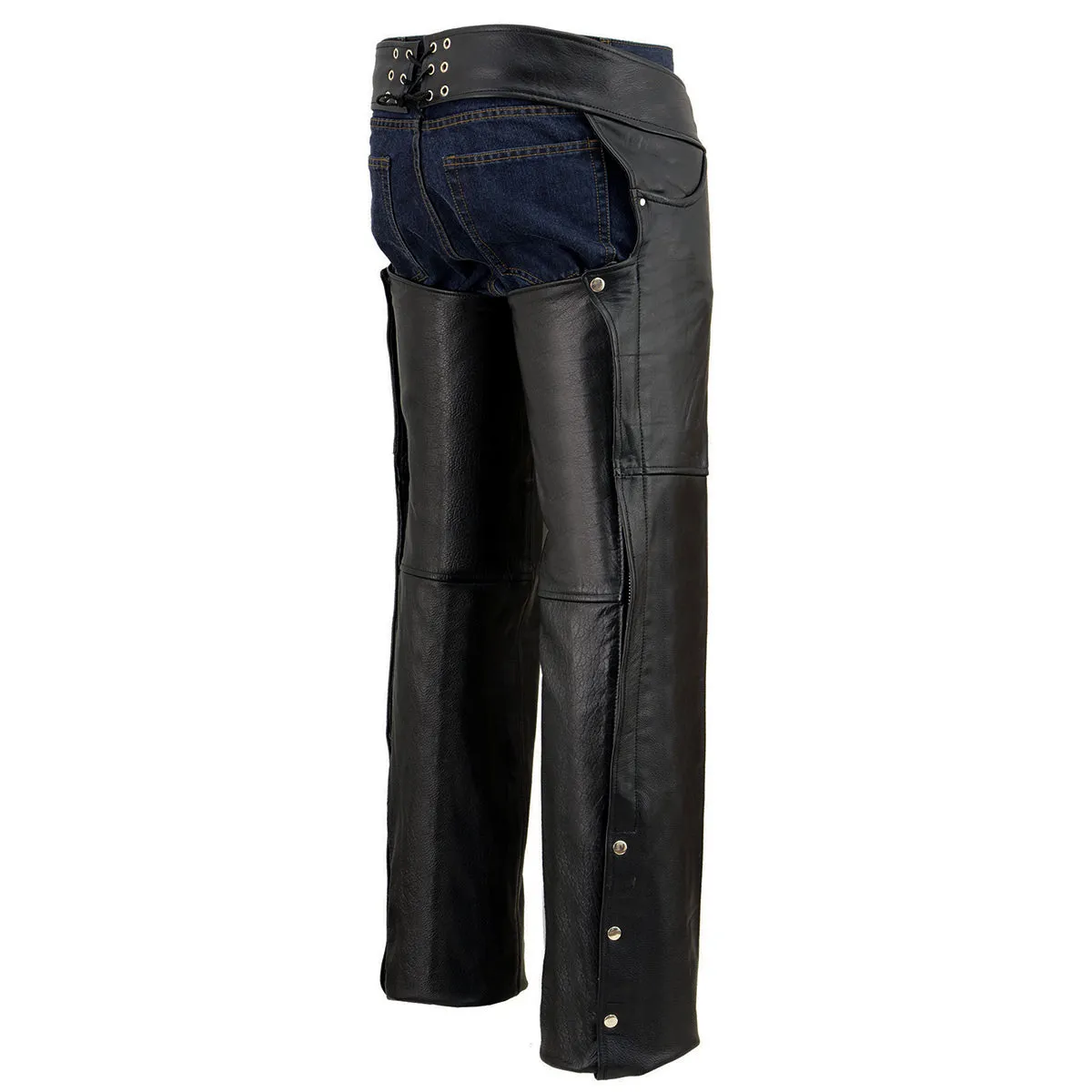 TALL SH1101TALL Chaps for Men's Black Premium Leather - Classic Jean Style Pockets Motorcycle Chap - SH1101TALL