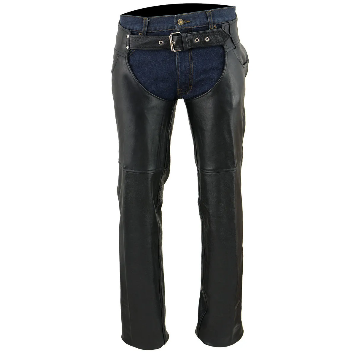 TALL SH1101TALL Chaps for Men's Black Premium Leather - Classic Jean Style Pockets Motorcycle Chap - SH1101TALL
