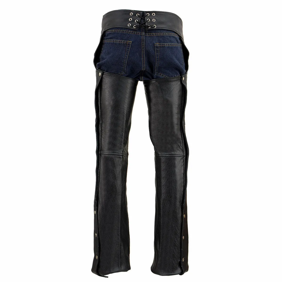 TALL SH1101TALL Chaps for Men's Black Premium Leather - Classic Jean Style Pockets Motorcycle Chap - SH1101TALL