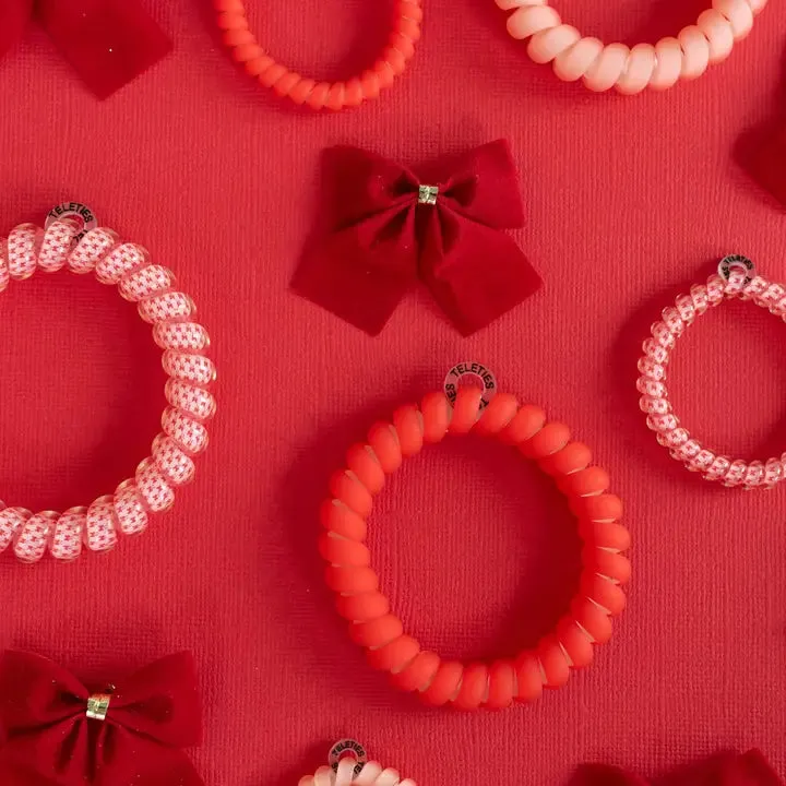 Teleties Talk To The Bow Small Hair Ties Pink/Red