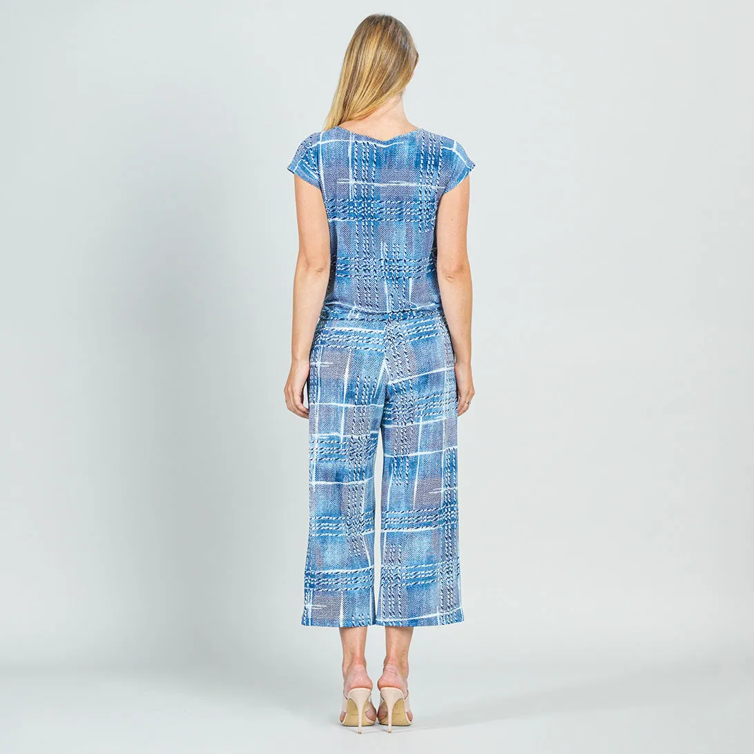 Textured Cap Sleeve Tie Hem Top - Denim Plaid - Final Sale!