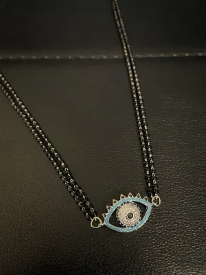 The Evil Eye Necklace Long Silver Mangalsutra Design Brass Silver Plated AD Pendant मंगळसूत्र (25 Inch)