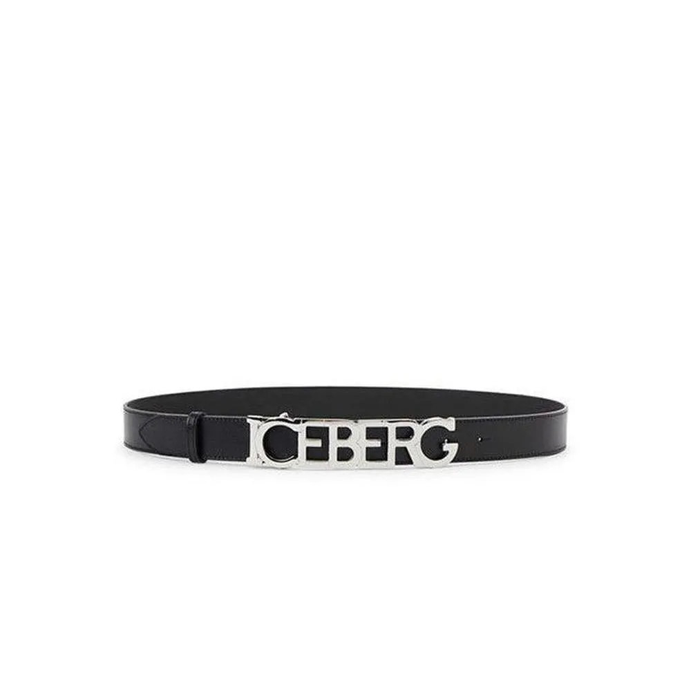 This black men's leather belt is made unique by the maxi Iceberg logo that gives structure to the metal buckle. A distinctive and essential accessory in an elegant metallic finish. Sku:21IP1P1660169009000