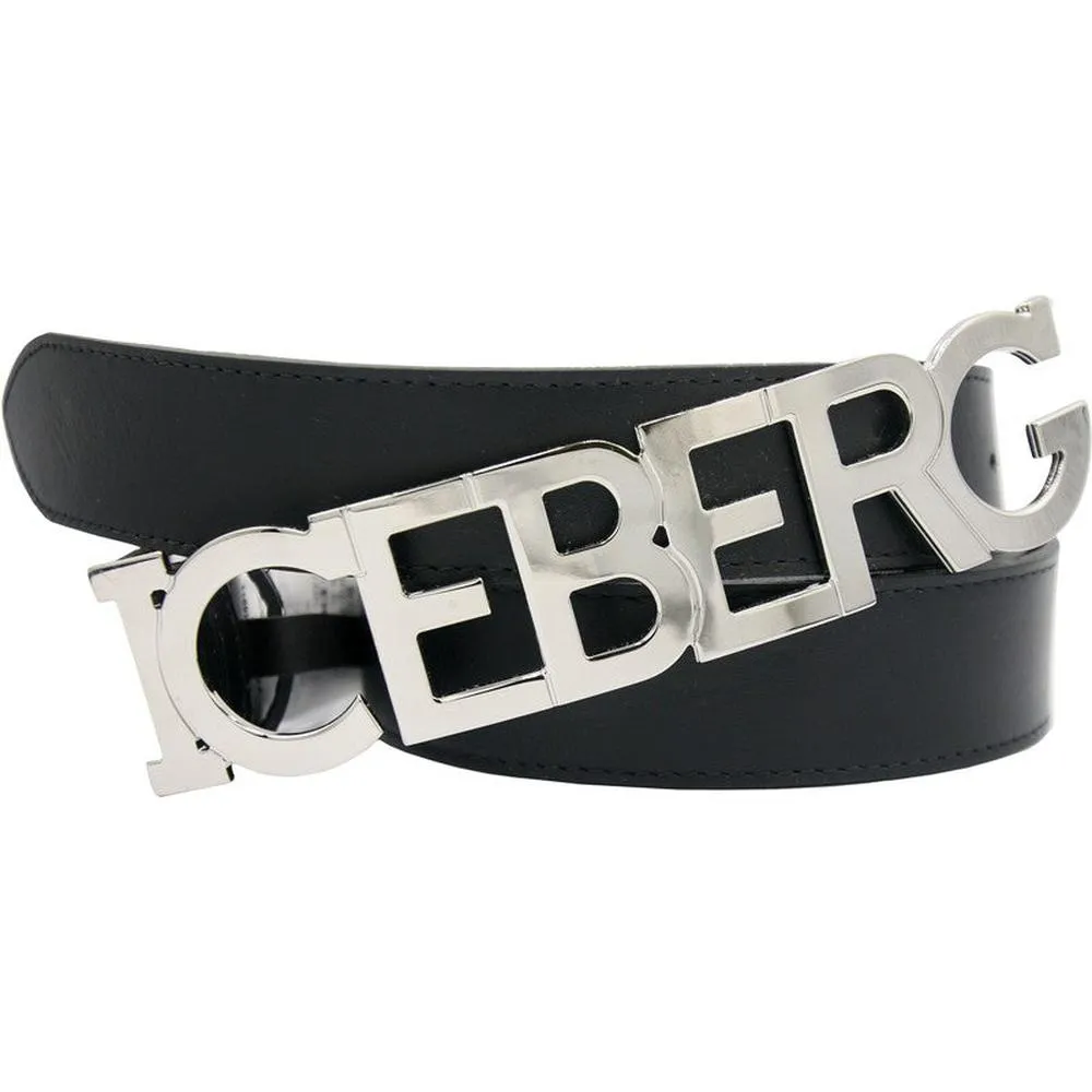 This black men's leather belt is made unique by the maxi Iceberg logo that gives structure to the metal buckle. A distinctive and essential accessory in an elegant metallic finish. Sku:21IP1P1660169009000