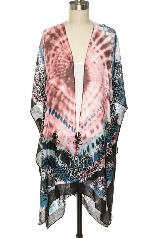 Tie Dye Printed Silky Kimono Cardigan
