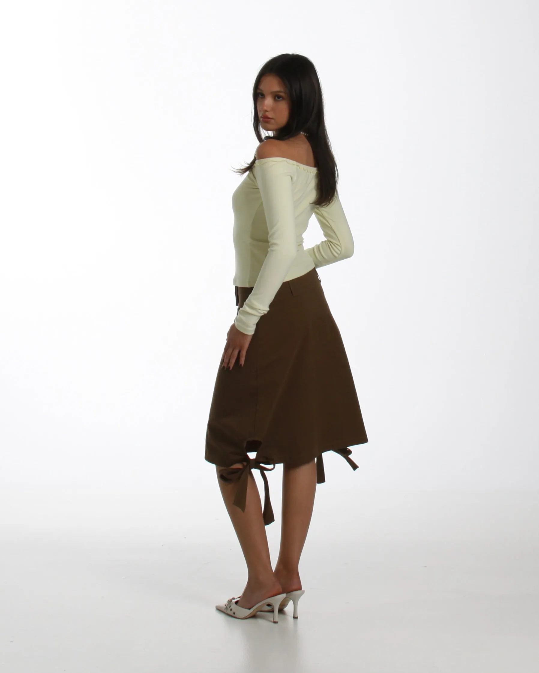 Tie Side Midi Skirt in Kahki