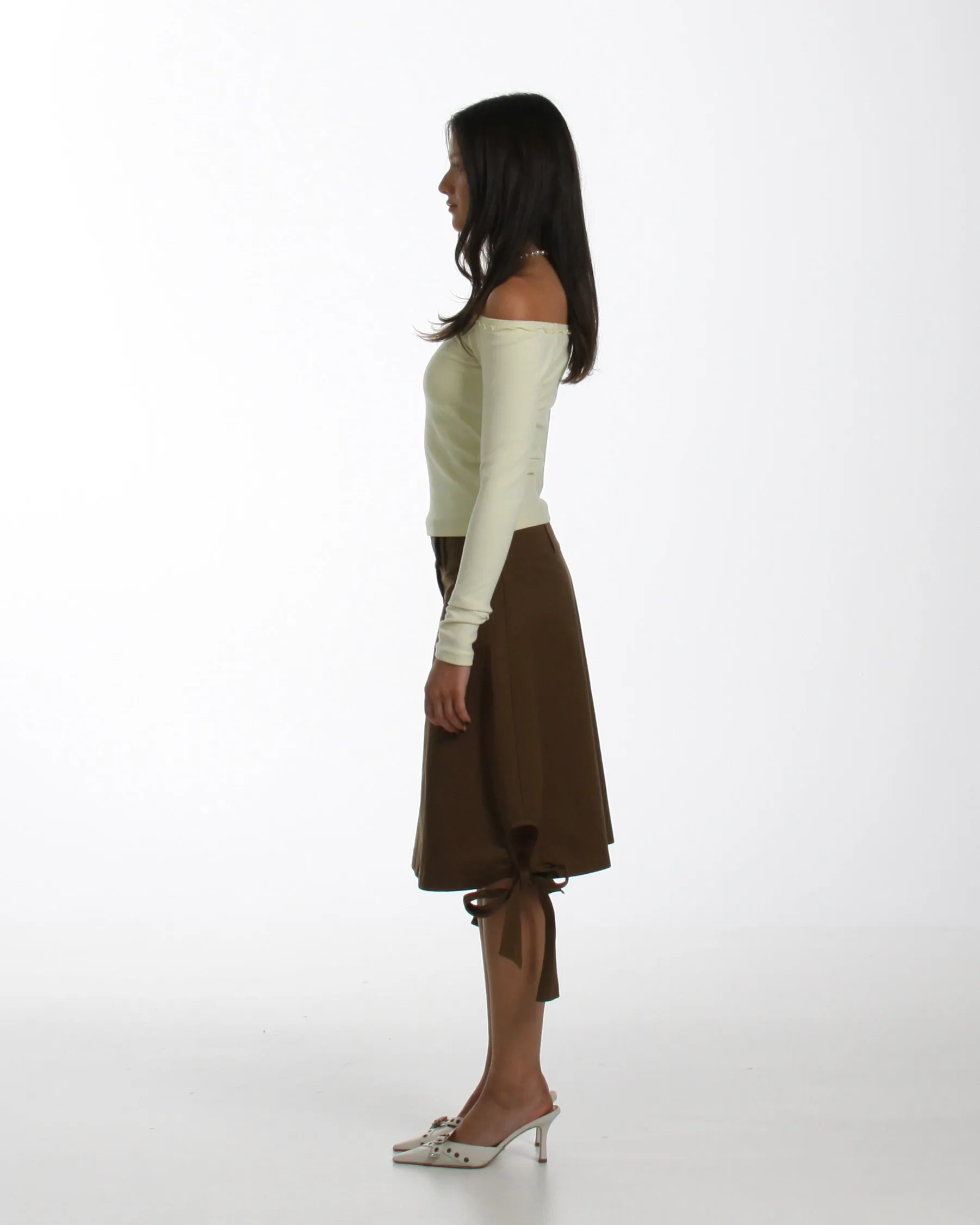 Tie Side Midi Skirt in Kahki