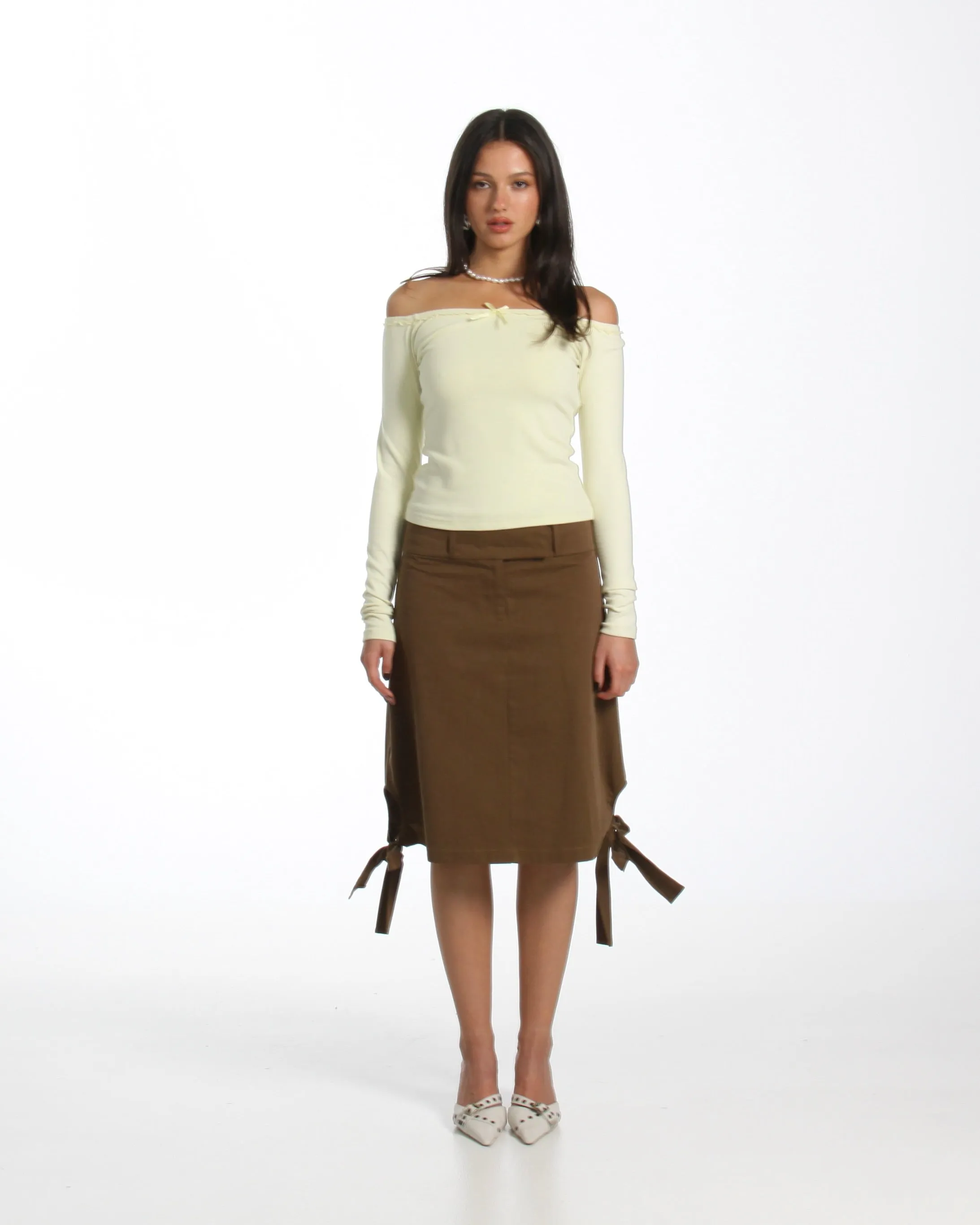 Tie Side Midi Skirt in Kahki