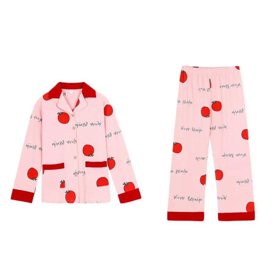 Tomato Letter Print Pajama 7 Pieces Set