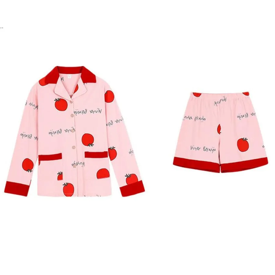 Tomato Letter Print Pajama 7 Pieces Set