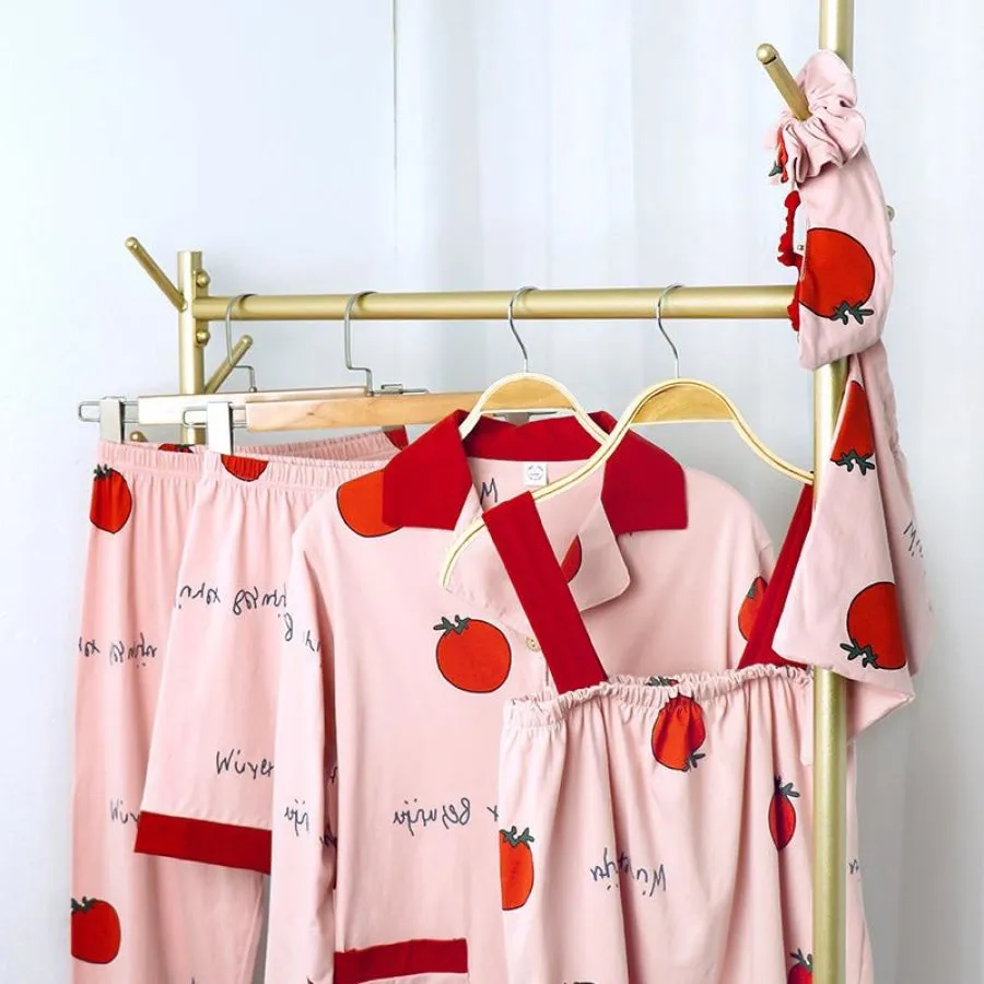 Tomato Letter Print Pajama 7 Pieces Set