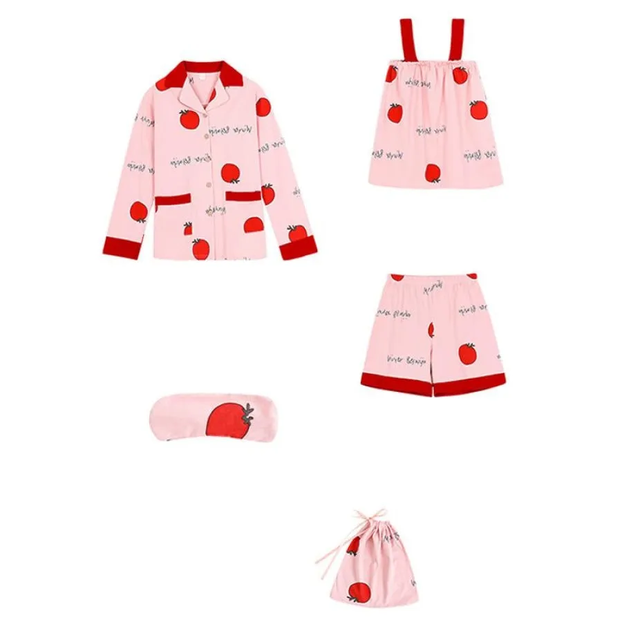 Tomato Letter Print Pajama 7 Pieces Set