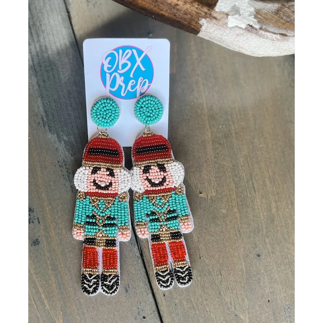 Turquoise Nutcracker Beaded Dangle Earrings.