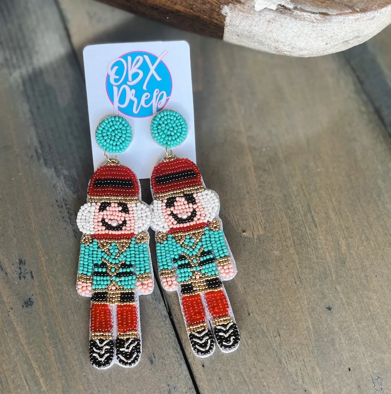 Turquoise Nutcracker Beaded Dangle Earrings.