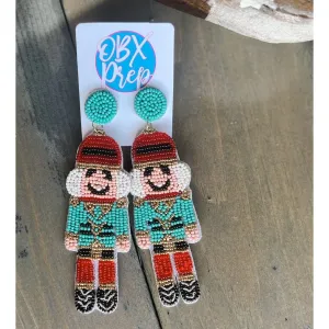 Turquoise Nutcracker Beaded Dangle Earrings.