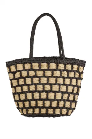 TWO TONE COLOR BLOCK STRAW BAG