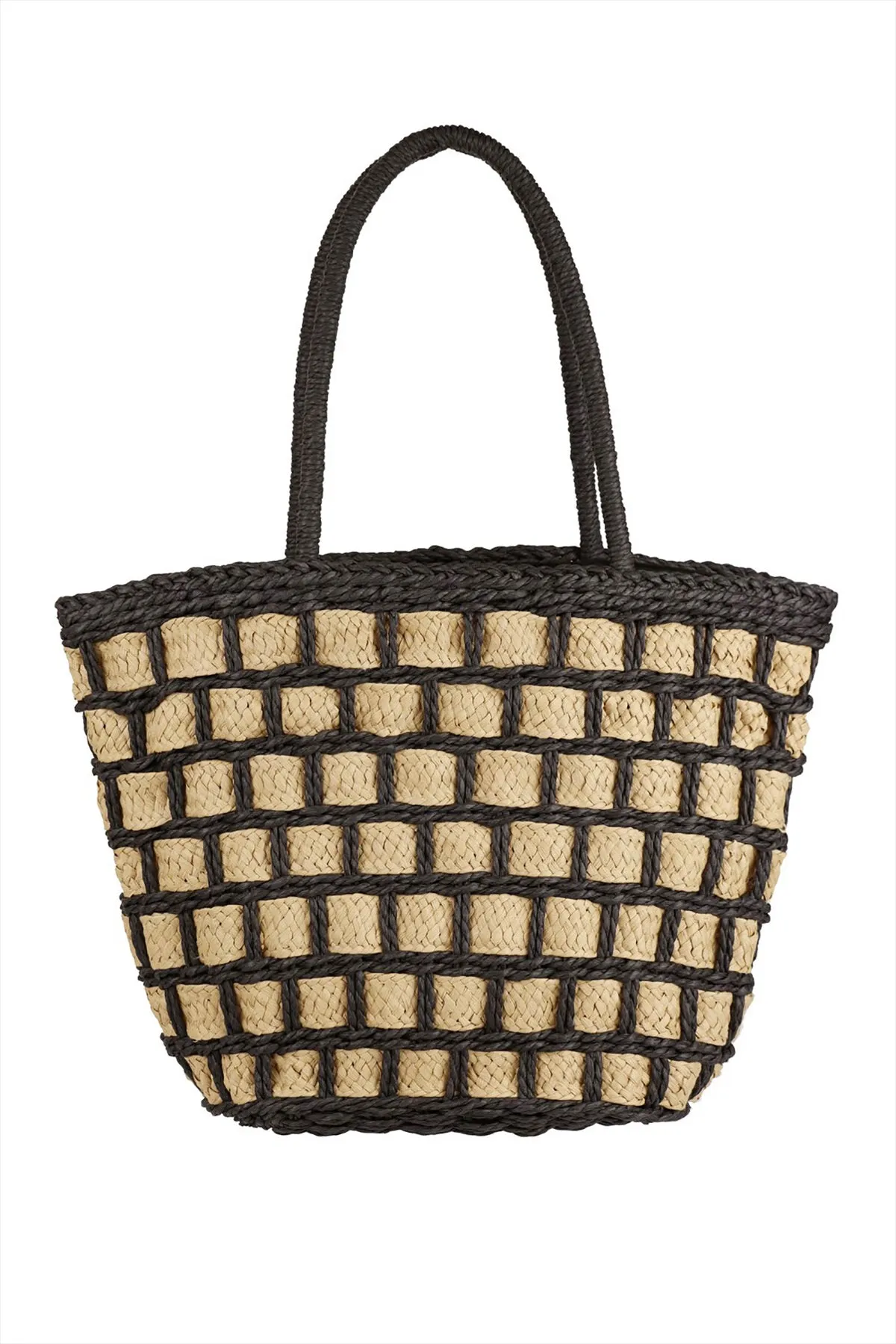 TWO TONE COLOR BLOCK STRAW BAG