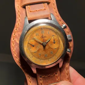 Vintage Croton Clamshell Steel Chronograph Sunburst Patina Manual Wristwatch
