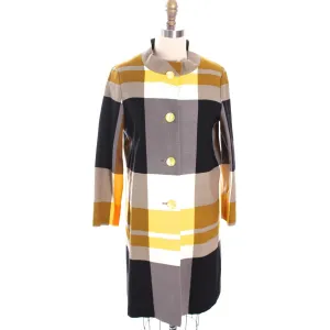 Vintage Weatherbee Linen Coat Color Block Yellow Black Gray 1970s M Mod Plaid