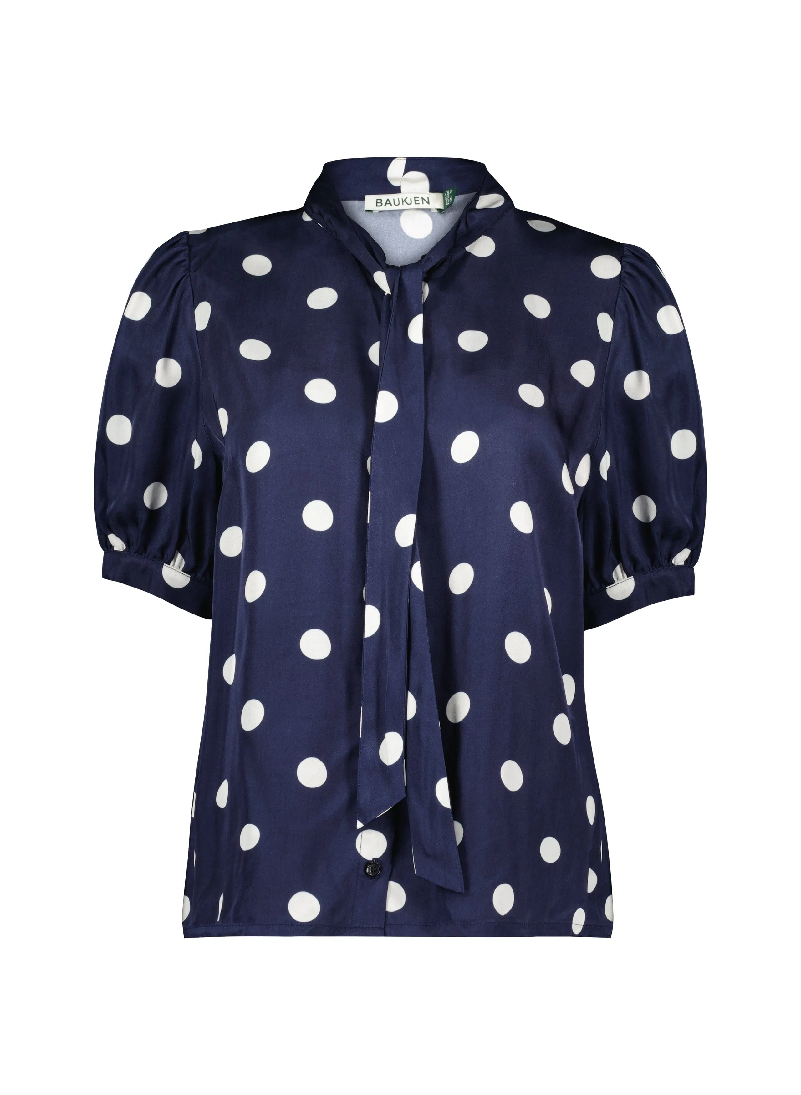 Violette Satin Blouse | Navy Big Polka