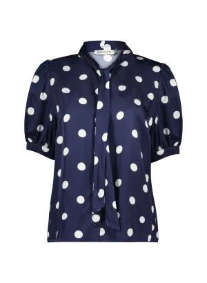Violette Satin Blouse | Navy Big Polka