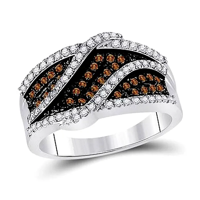 White and Luscious Dark Cognac Diamond Ring in White 10k Gold