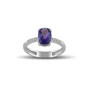 White Gold Amethyst Ring - 10K White Gold Amethyst and Diamond Accent Ring