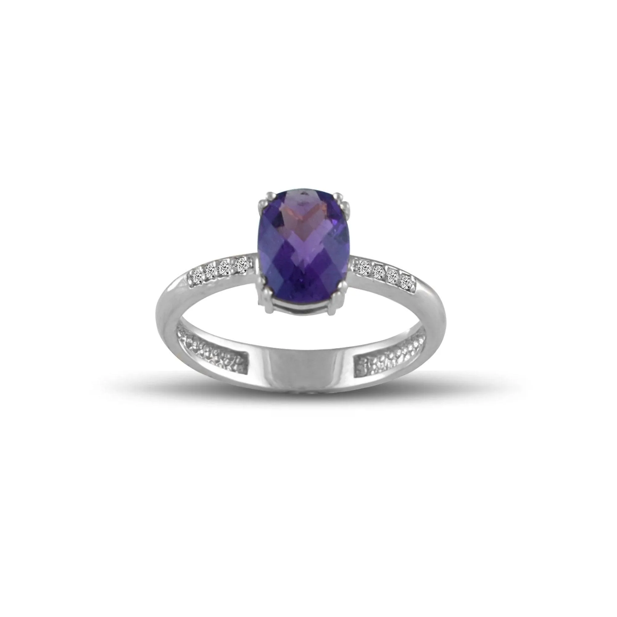 White Gold Amethyst Ring - 10K White Gold Amethyst and Diamond Accent Ring