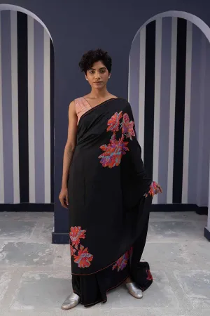 YAM   I   Espanyol TAHITI SAREE 1  (SAREE)  [BLOUSE STITCHED/ UNSTITCHED NOT INCLUDED] PURE HABUTAI SILK BLACK YAMSR27