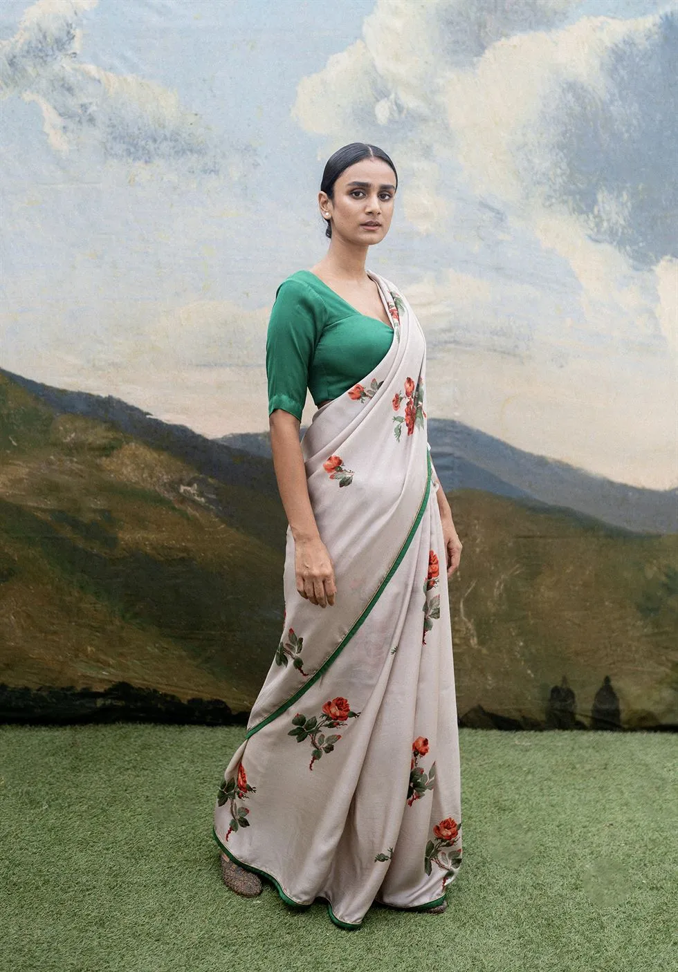 Yam   I   Lucignano Gulkand Saree SAREE Blouse Not Included PURE SILK EGGSHELL WHITE An Indian Summer YAMSR03