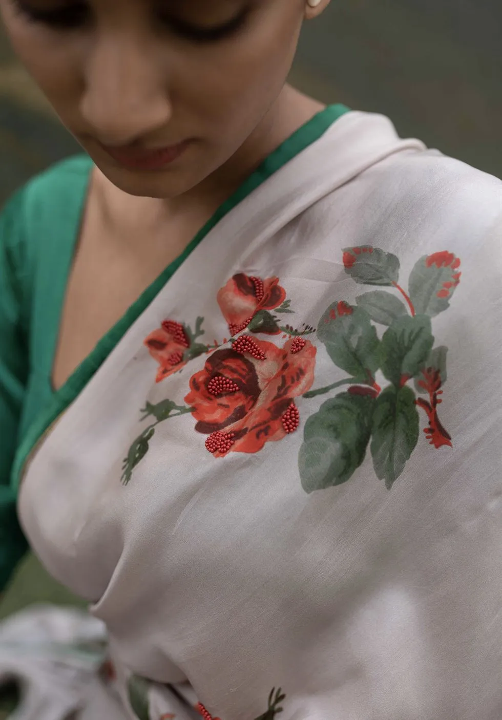 Yam   I   Lucignano Gulkand Saree SAREE Blouse Not Included PURE SILK EGGSHELL WHITE An Indian Summer YAMSR03