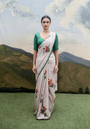 Yam   I   Lucignano Gulkand Saree SAREE Blouse Not Included PURE SILK EGGSHELL WHITE An Indian Summer YAMSR03